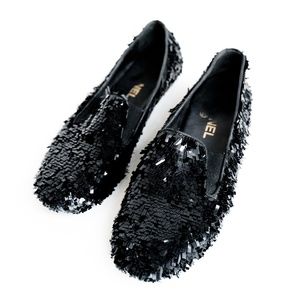 Chanel Black Sequin Loafers CC Fall 2016